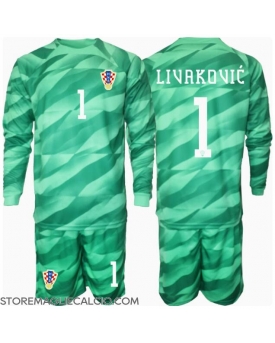 Croazia Dominik Livakovic #1 Portiere Maglia Gara Trasferta Repliche Europei 2024 Bambino Maniche Lunghe